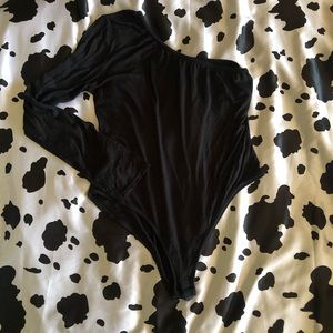 One shoulder black bodysuit